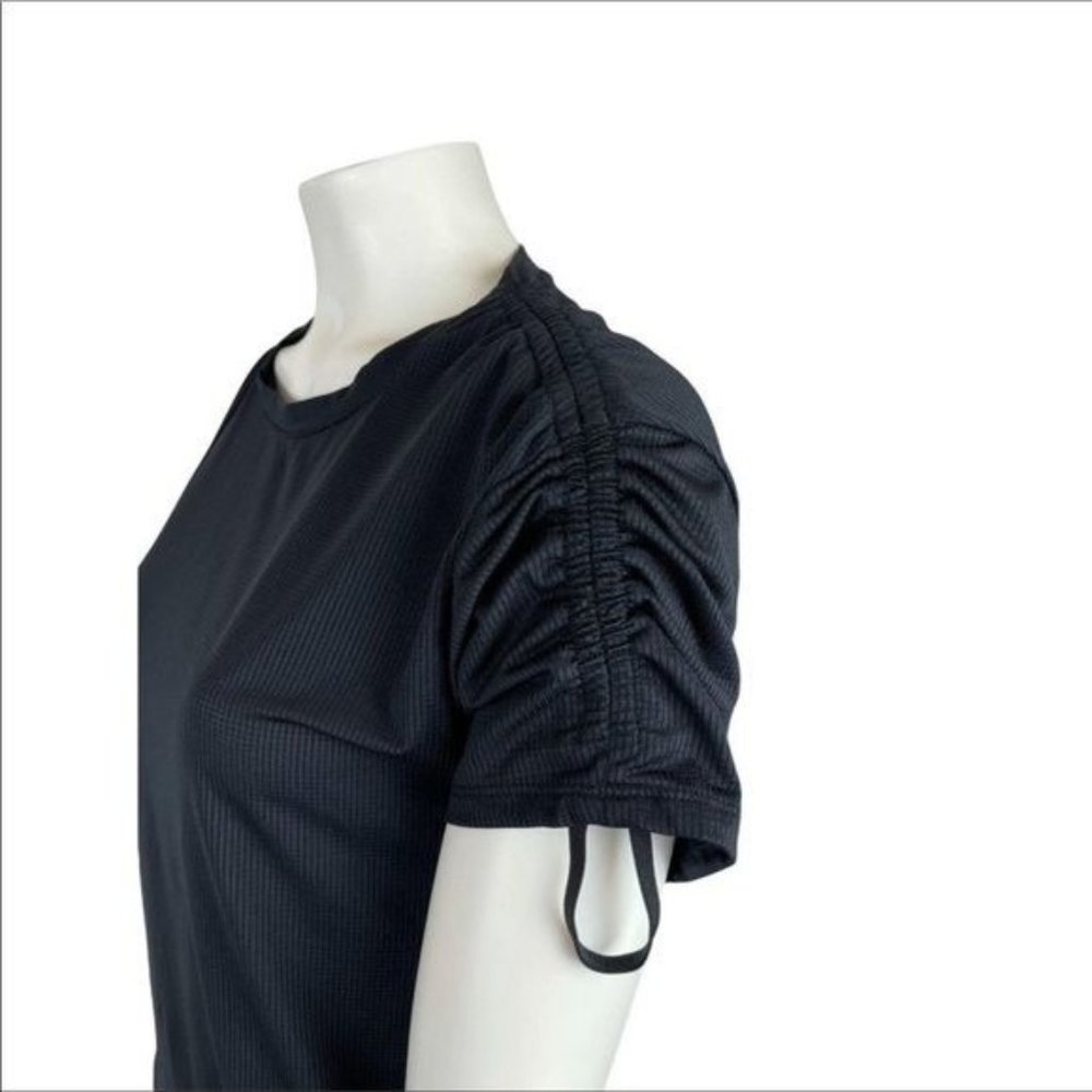 Fabletics drawstring sleeve black nylon tee shirt size m